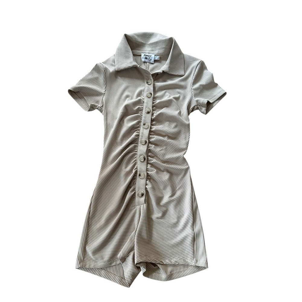 Princess Polly Thea Romper Ribbed Beige Button Down -Size 2 - Picture 2 of 11